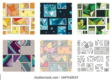 Set seamless vector pattern, colorful geometric background with rhombus triangles rectangles dots lines squares Abstract graphic vector design Seamless geometric pattern vector background Back ground
