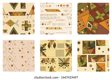 Set seamless vector pattern, colorful geometric background with rhombus triangles rectangles dots lines squares Abstract graphic vector design Seamless geometric pattern vector background Back ground
