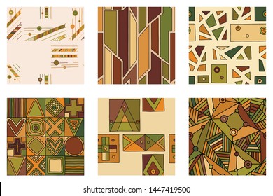 Set seamless vector pattern, colorful geometric background with rhombus triangles rectangles dots lines squares Abstract graphic vector design Seamless geometric pattern vector background Back ground