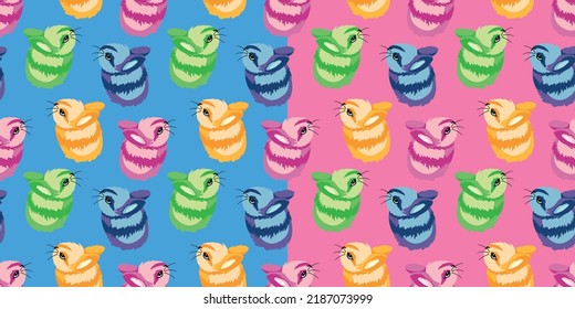 Set of seamless vector pattern with colorful cute rabbits. Stylish template for trendy prints.