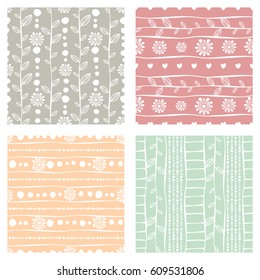 Set of seamless vector pattern. Colorful hand drawn endless background with ornamental decorative elements with ethnic, traditional, tribal motifes. Series of Hand Drawn Ornamental Seamless Patterns