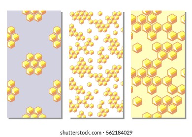 Set of seamless vector pattern. Different bright backgrounds with honeycombs. Graphic illustration. Series of sets of vector seamless patterns
