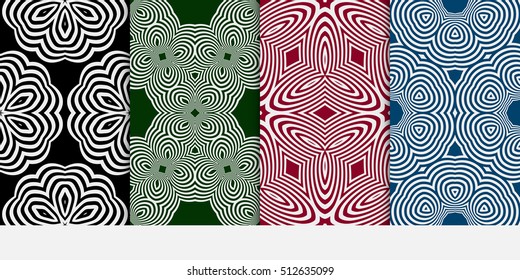 set of Seamless vector pattern. Geometric abstraction. silver on the green, blue, red, black background. Vector illustration. For the interior design, wallpaper