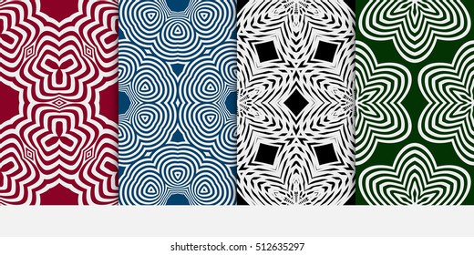 set of Seamless vector pattern. Geometric abstraction. silver on the green, blue, red, black background. Vector illustration. For the interior design, wallpaper