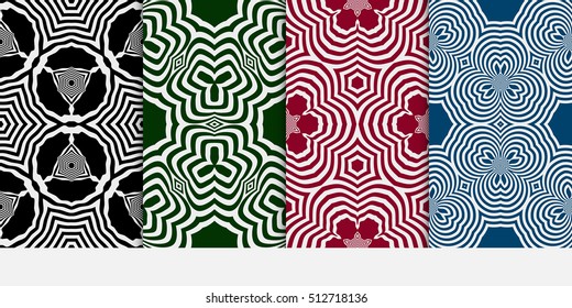 set of Seamless vector pattern. Geometric abstraction. silver on the green, blue, red, black background. Vector illustration. For the interior design, wallpaper