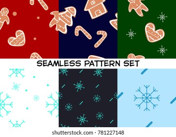 Set of Seamless vector pattern with gingerbread cookies. Christmas ornament