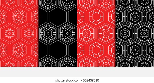 set of seamless vector pattern of hexagons. for wallpaper, banner, page fill. red, black color