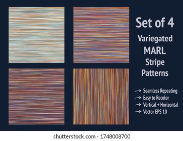 Set seamless vector pattern marl stripe  Rainbow variegated heather texture background  Vintage 70s style striped abstract all over print  