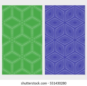 set of seamless vector pattern. shape geometry cube. interior decoration, wallpaper, presentation, fashion design. green, blue background