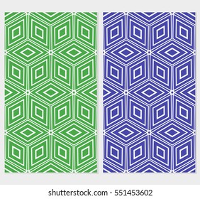 set of seamless vector pattern. shape geometry cube. interior decoration, wallpaper, presentation, fashion design. green, blue background