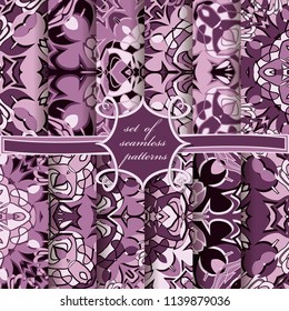 set of seamless vector patterns with abstract geometric shapes