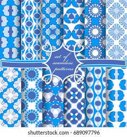 Set of seamless vector patterns for backgrounds, greeting cards, wallpapers, wrappers. Abstract decorative shapes