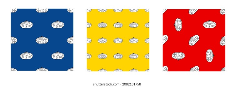 A set of seamless vector patterns from black and white houses in the style of doodles.