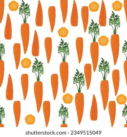 Set of seamless vector patterns with carrots. Head style. Cute design. Modern bright colors for paper, fabric, and interior decoration. background wallpaper and other users.