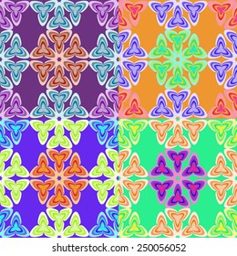 Set of seamless vector patterns of colored geometric shapes