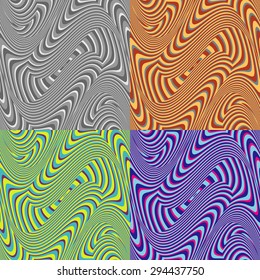 Set of seamless vector patterns of colored curved fringes