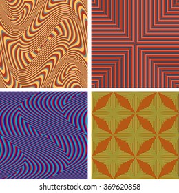 Set of seamless vector patterns of colored curved fringes