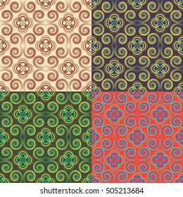 Set of seamless vector patterns in different colors with classical elements