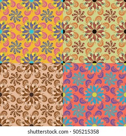 Set of seamless vector patterns in different colors with classical elements