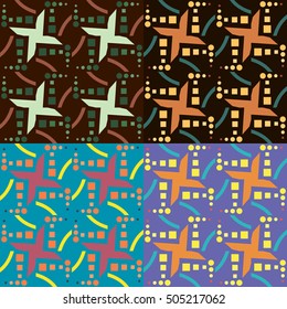 Set of seamless vector patterns in different colors with geometric elements