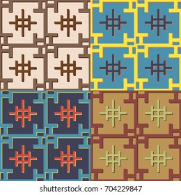 Set of seamless vector patterns in different colors with geometric elements