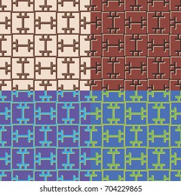 Set of seamless vector patterns in different colors with geometric elements