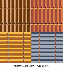 Set of seamless vector patterns in different colors with geometric elements