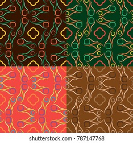 Set of seamless vector patterns in different colors with geometric elements