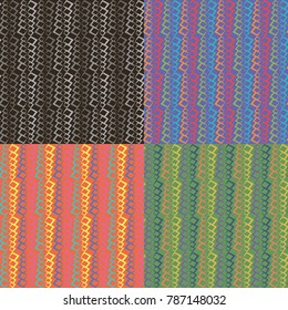 Set of seamless vector patterns in different colors with geometric elements