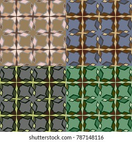 Set of seamless vector patterns in different colors with the imitation of the stained glass window