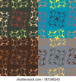 Set of seamless vector patterns in different colors with geometric elements