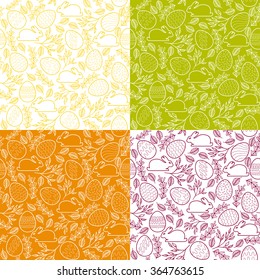 Set of seamless vector patterns with Easter eggs, bunnies and branches