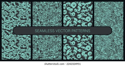 Set of seamless vector patterns in flat colors