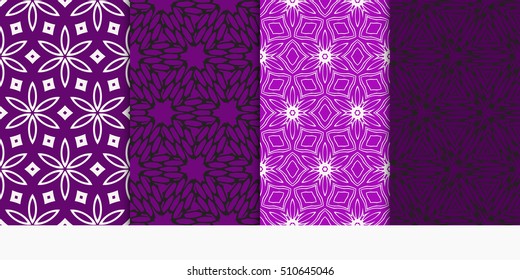 Set of seamless vector patterns. Geometric floral pattern of lines and shapes. Modern design for backgrounds, wallpaper, invitations. purple color