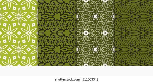 Set of seamless vector patterns. Geometric floral pattern of lines and shapes. Modern design for backgrounds, wallpaper, invitations. green color