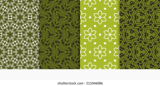 Set of seamless vector patterns. Geometric floral pattern of lines and shapes. Modern design for backgrounds, wallpaper, invitations. green color