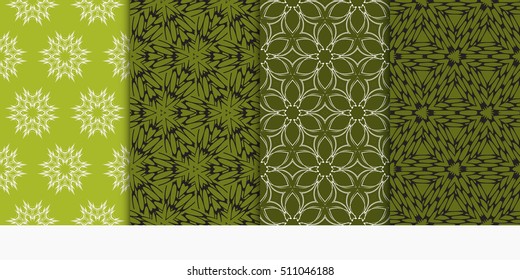 Set of seamless vector patterns. Geometric floral pattern of lines and shapes. Modern design for backgrounds, wallpaper, invitations. green color