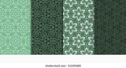 Set of seamless vector patterns. Geometric floral pattern of lines and shapes. Modern design for backgrounds, wallpaper, invitations. Coral color