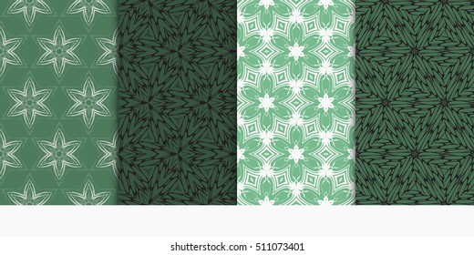 Set of seamless vector patterns. Geometric floral pattern of lines and shapes. Modern design for backgrounds, wallpaper, invitations. Coral color