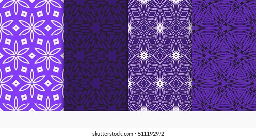 Set of seamless vector patterns. Geometric floral pattern of lines and shapes. Modern design for backgrounds, wallpaper, invitations. Blue color