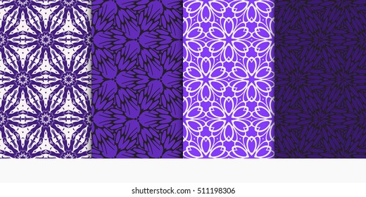 Set of seamless vector patterns. Geometric floral pattern of lines and shapes. Modern design for backgrounds, wallpaper, invitations. Blue color
