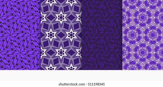 Set of seamless vector patterns. Geometric floral pattern of lines and shapes. Modern design for backgrounds, wallpaper, invitations. Blue color
