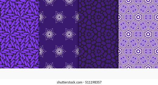 Set of seamless vector patterns. Geometric floral pattern of lines and shapes. Modern design for backgrounds, wallpaper, invitations. Blue color