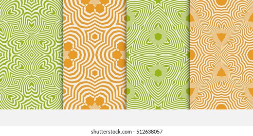 Set of seamless vector patterns. Geometric ornament. Modern design for backgrounds, wallpaper, invitations. orange, light green color