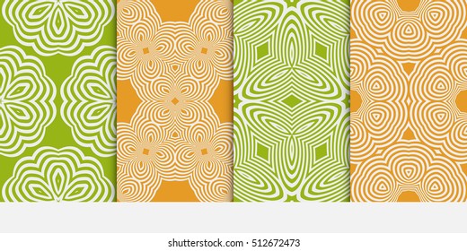 Set of seamless vector patterns. Geometric ornament. Modern design for backgrounds, wallpaper, invitations. orange, light green color
