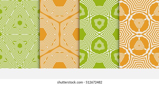Set of seamless vector patterns. Geometric ornament. Modern design for backgrounds, wallpaper, invitations. orange, light green color