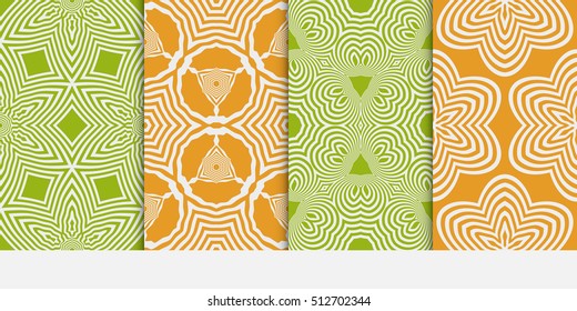 Set of seamless vector patterns. Geometric ornament. Modern design for backgrounds, wallpaper, invitations. orange, light green color