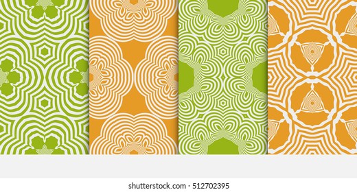 Set of seamless vector patterns. Geometric ornament. Modern design for backgrounds, wallpaper, invitations. orange, light green color