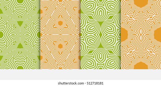 Set of seamless vector patterns. Geometric ornament. Modern design for backgrounds, wallpaper, invitations. orange, light green color