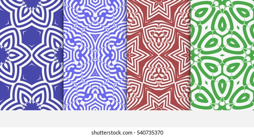 Set of seamless vector patterns. Geometric floral pattern of lines and shapes. Modern design for backgrounds, wallpaper, invitations.